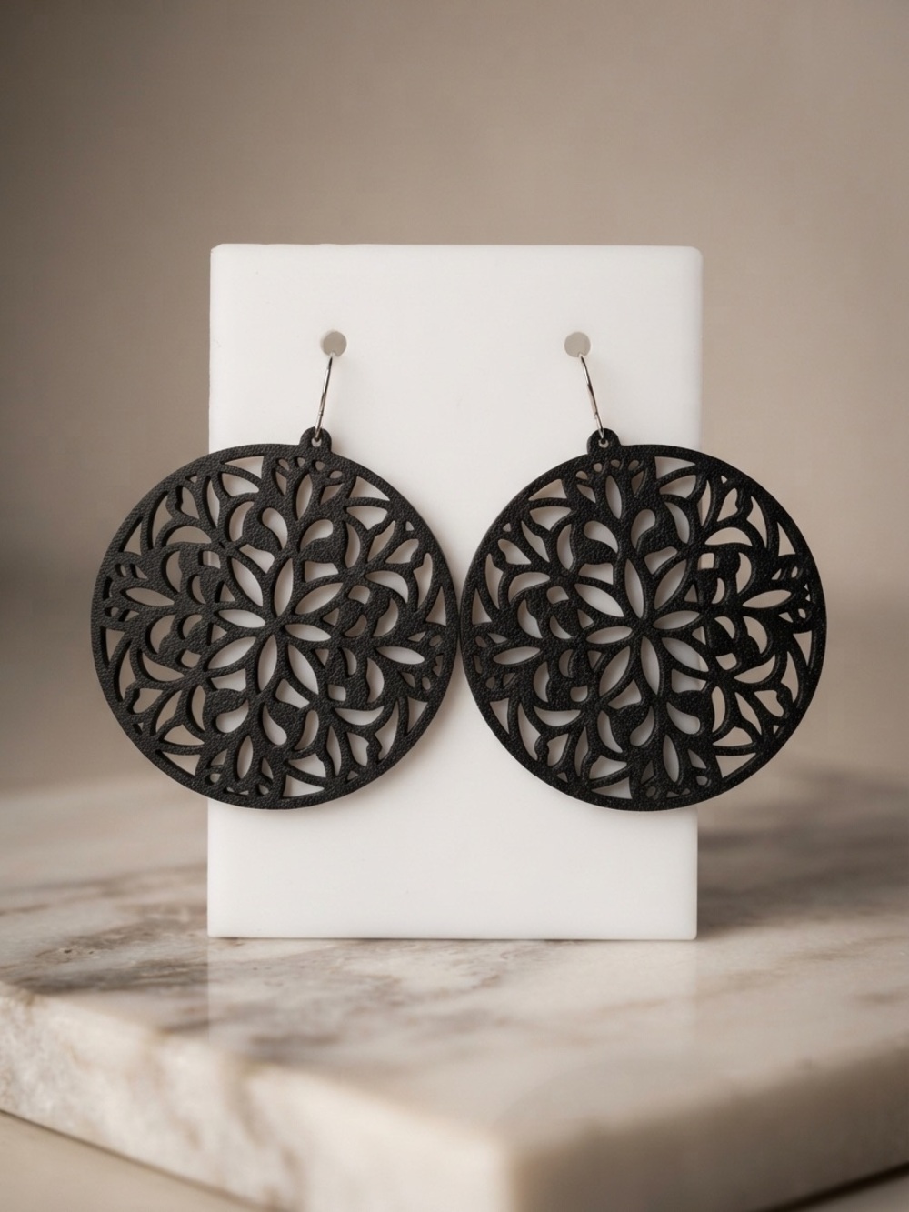 Black Filigree Round Drop Earrings - Women Jewelry